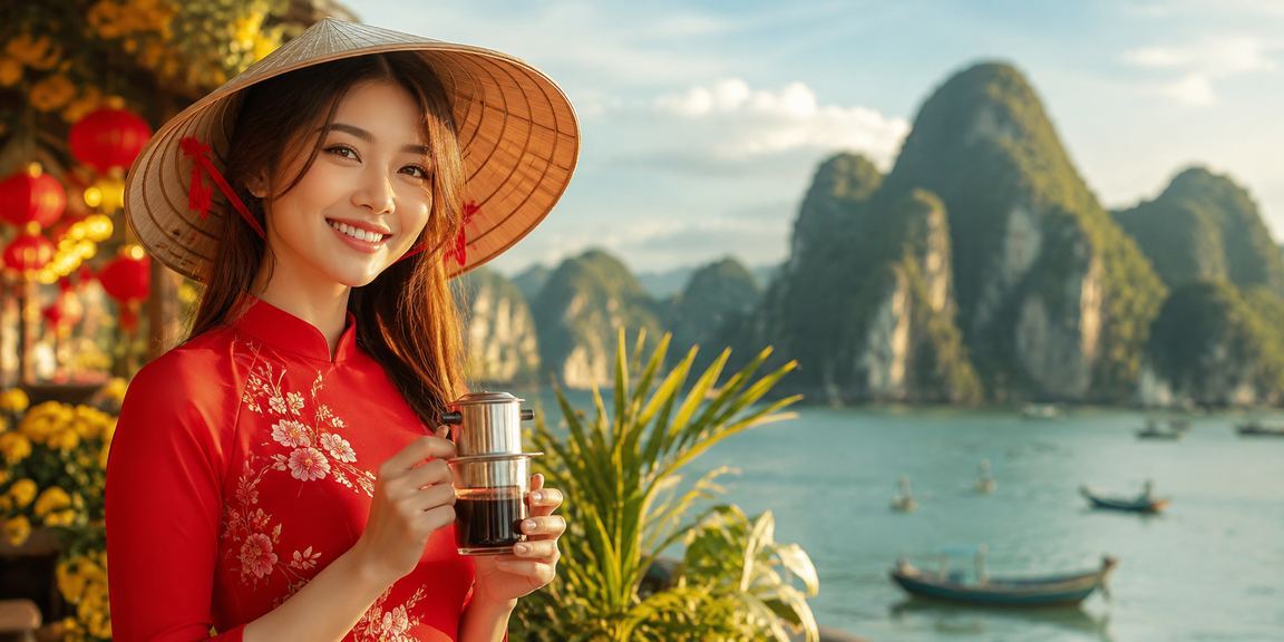 Bối cảnh Ninh Bình với nón lá và chủ đề casino trực tuyến an toàn